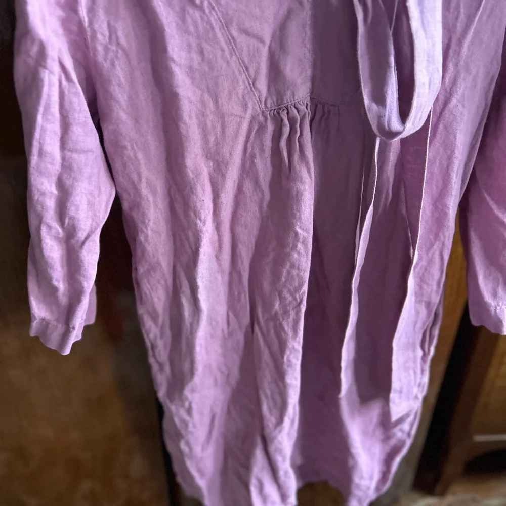 Linencloud linen lavender Tunic Midi dress 3/4 sleeve dress. - Picture 4 of 14